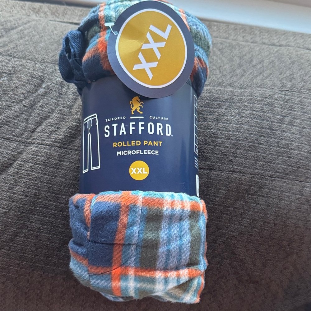 NWT- Stafford Microfleece Rolled PJ Pant – Blue & Orange Plaid